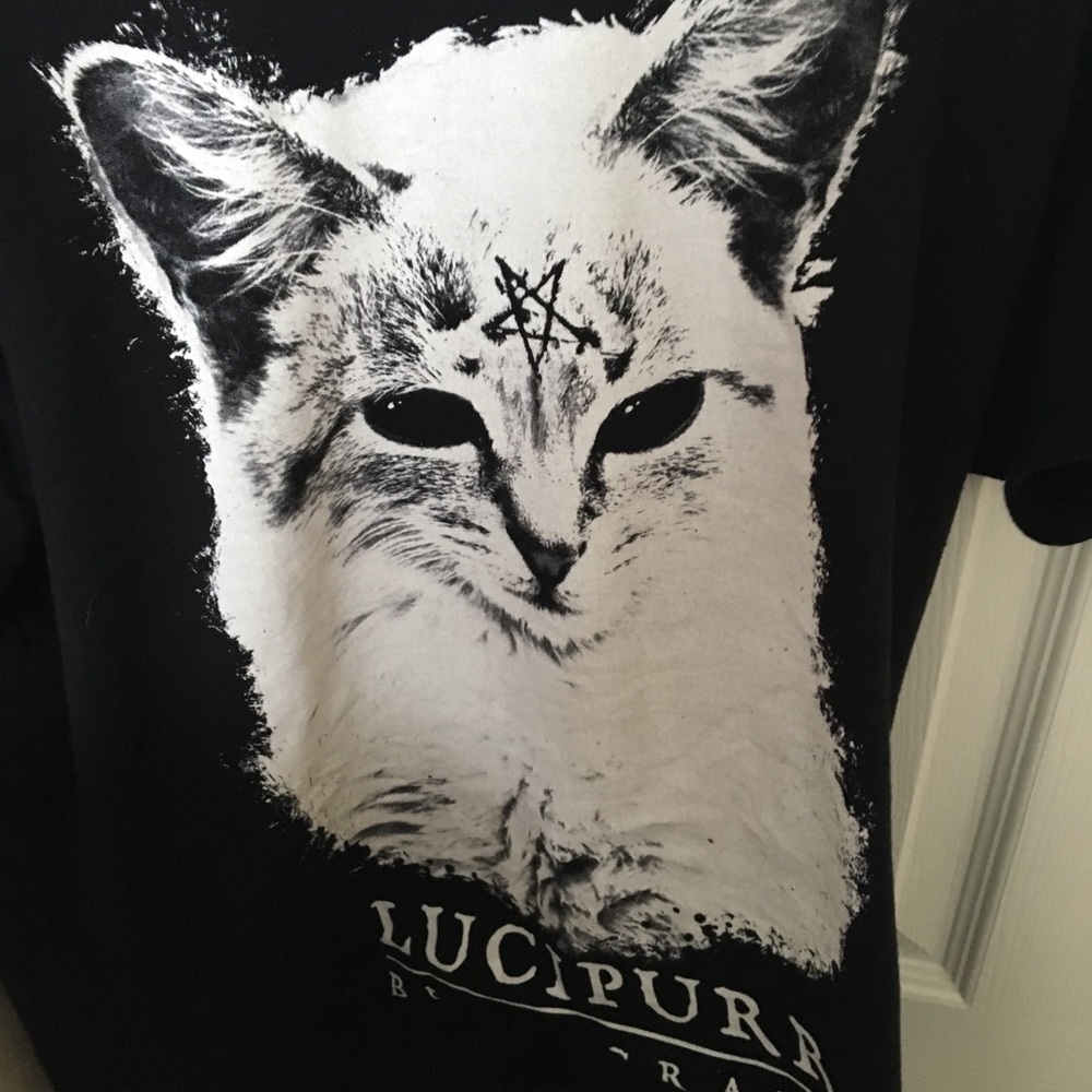 Black craft cult Lucipurr shirt.